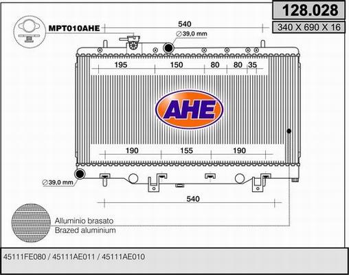 AHE 128.028 - Радіатор, охолодження двигуна autozip.com.ua