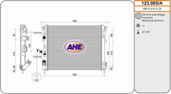 AHE 123.085/A - Радіатор, охолодження двигуна autozip.com.ua