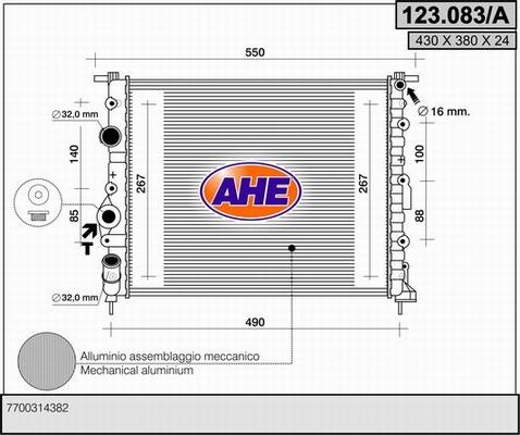 AHE 123.083/A - Радіатор, охолодження двигуна autozip.com.ua