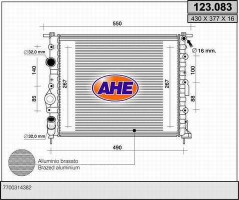 AHE 123.083 - Радіатор, охолодження двигуна autozip.com.ua