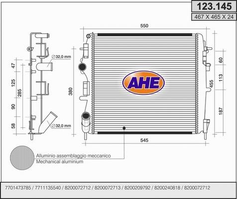 AHE 123.145 - Радіатор, охолодження двигуна autozip.com.ua