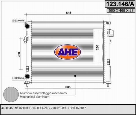 AHE 123.146/A - Радіатор, охолодження двигуна autozip.com.ua