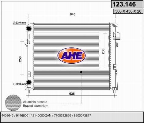 AHE 123.146 - Радіатор, охолодження двигуна autozip.com.ua