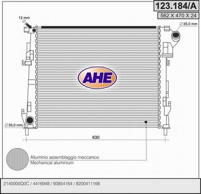 AHE 123.184/A - Радіатор, охолодження двигуна autozip.com.ua