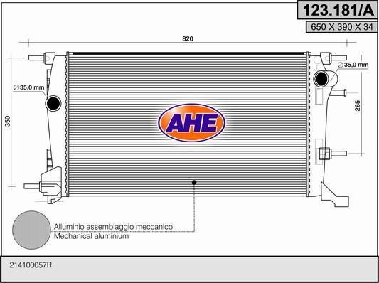 AHE 123.181/A - Радіатор, охолодження двигуна autozip.com.ua
