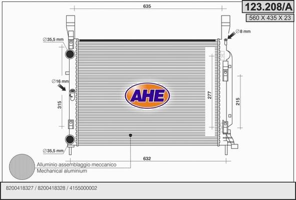 AHE 123.208/A - Радіатор, охолодження двигуна autozip.com.ua