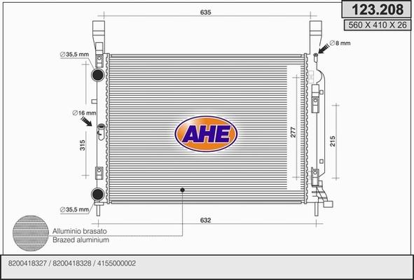 AHE 123.208 - Радіатор, охолодження двигуна autozip.com.ua