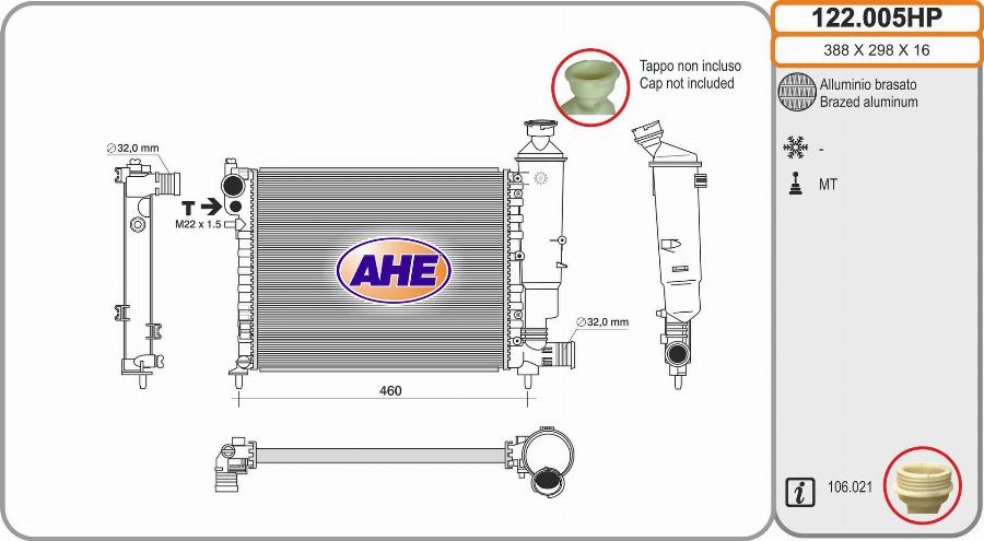 AHE 122.005HP - Радіатор, охолодження двигуна autozip.com.ua