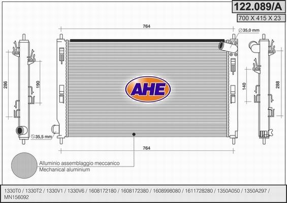 AHE 122.089/A - Радіатор, охолодження двигуна autozip.com.ua