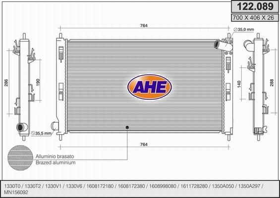 AHE 122.089 - Радіатор, охолодження двигуна autozip.com.ua