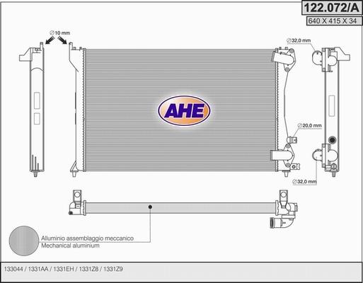 AHE 122.072/A - Радіатор, охолодження двигуна autozip.com.ua
