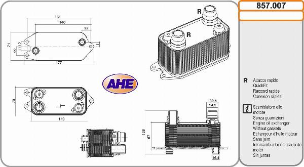 AHE 857.007 - Масляний радіатор, моторна олія autozip.com.ua