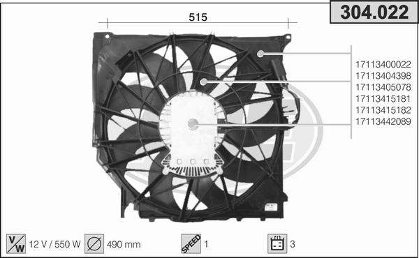 AHE 304.022 - Вентилятор, охолодження двигуна autozip.com.ua