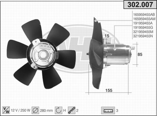 AHE 302.007 - Вентилятор, охолодження двигуна autozip.com.ua