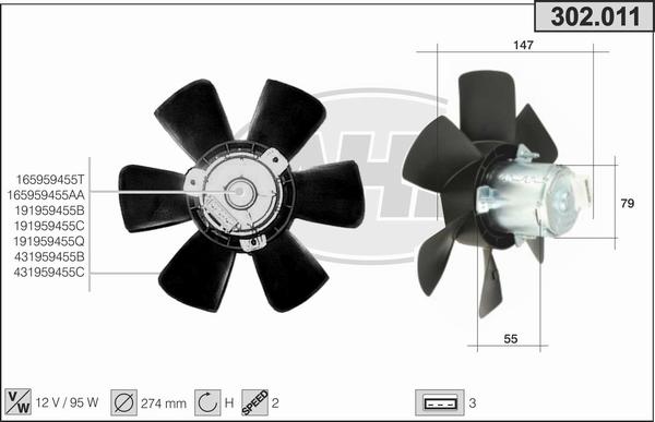 AHE 302.011 - Вентилятор, охолодження двигуна autozip.com.ua