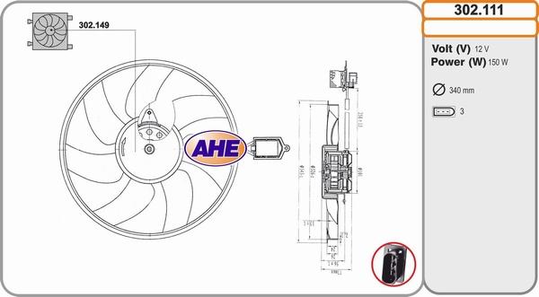 AHE 302.111 - Вентилятор, охолодження двигуна autozip.com.ua