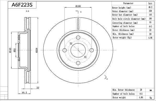 Aisin A6F223S - Гальмівний диск autozip.com.ua