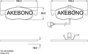 Akebono AN-4436WK - Гальмівні колодки, дискові гальма autozip.com.ua