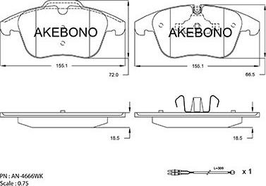 Akebono AN-4666WK - Гальмівні колодки, дискові гальма autozip.com.ua