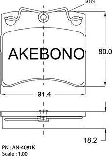 Akebono AN-4091K - Гальмівні колодки, дискові гальма autozip.com.ua