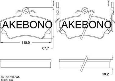 Akebono AN-4087WK - Гальмівні колодки, дискові гальма autozip.com.ua