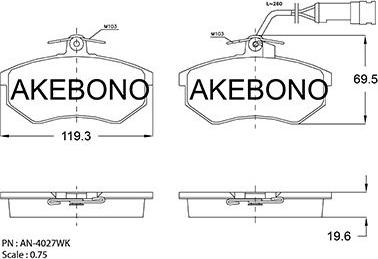 Akebono AN-4027WKE - Гальмівні колодки, дискові гальма autozip.com.ua