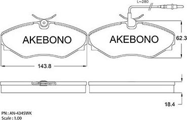 Akebono AN-4345WK - Гальмівні колодки, дискові гальма autozip.com.ua