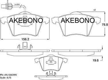 Akebono AN-4363WKE - Гальмівні колодки, дискові гальма autozip.com.ua