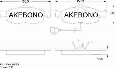 Akebono AN-4316WK - Гальмівні колодки, дискові гальма autozip.com.ua