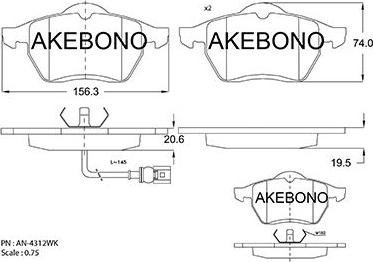 Akebono AN-4312WKE - Гальмівні колодки, дискові гальма autozip.com.ua