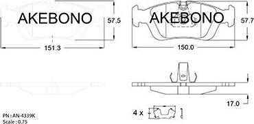 Akebono AN-4339KE - Гальмівні колодки, дискові гальма autozip.com.ua