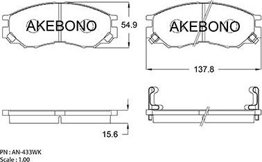 Akebono AN-433WKE - Гальмівні колодки, дискові гальма autozip.com.ua