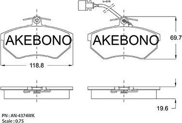 Akebono AN-4374WK - Гальмівні колодки, дискові гальма autozip.com.ua