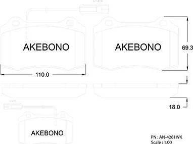 Akebono AN-4261WK - Гальмівні колодки, дискові гальма autozip.com.ua