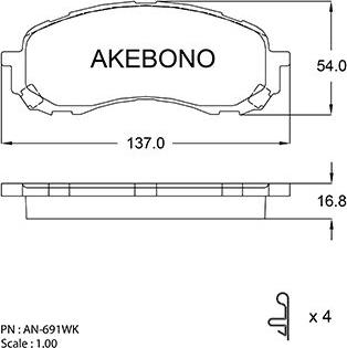 Akebono AN-691WK - Гальмівні колодки, дискові гальма autozip.com.ua