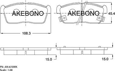 Akebono AN-610WKE - Гальмівні колодки, дискові гальма autozip.com.ua