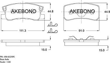 Akebono AN-632WK - Гальмівні колодки, дискові гальма autozip.com.ua