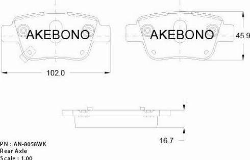 Akebono AN-8058WK - Гальмівні колодки, дискові гальма autozip.com.ua