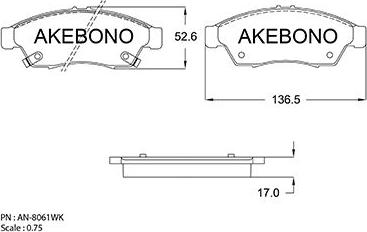 Akebono AN-8061WK - Гальмівні колодки, дискові гальма autozip.com.ua