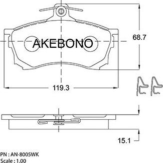 Akebono AN-8005WK - Гальмівні колодки, дискові гальма autozip.com.ua