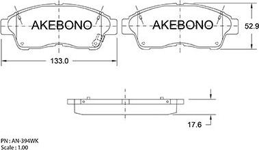 Akebono AN-394WKE - Гальмівні колодки, дискові гальма autozip.com.ua