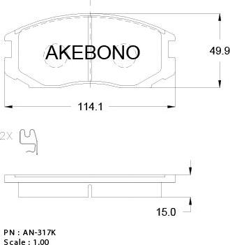 Akebono AN-317WKE - Гальмівні колодки, дискові гальма autozip.com.ua