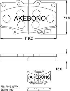 Akebono AN-336WKE - Гальмівні колодки, дискові гальма autozip.com.ua