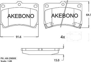 Akebono AN-298WK - Гальмівні колодки, дискові гальма autozip.com.ua