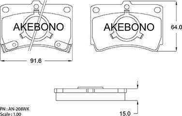 Akebono AN-208WKE - Гальмівні колодки, дискові гальма autozip.com.ua
