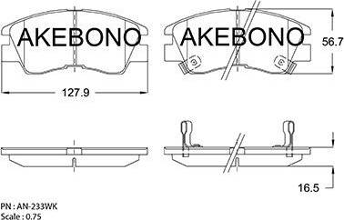 Akebono AN-233WK - Гальмівні колодки, дискові гальма autozip.com.ua