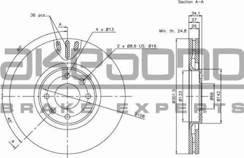 Akebono BN-0535 - Гальмівний диск autozip.com.ua