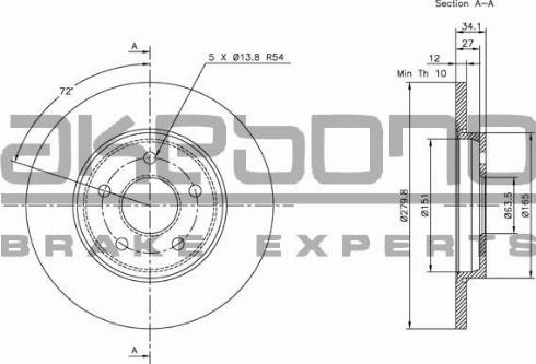 Akebono BN-0188 - Гальмівний диск autozip.com.ua