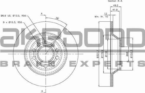 Akebono BN-0175 - Гальмівний диск autozip.com.ua