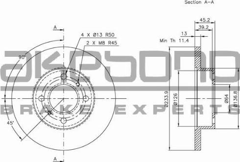 Akebono BN-1004 - Гальмівний диск autozip.com.ua